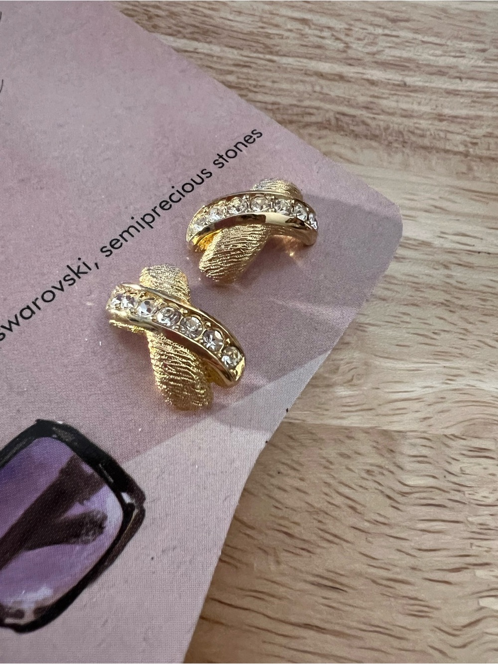 Gold Vintage Crystal Crossover Stud Earrings